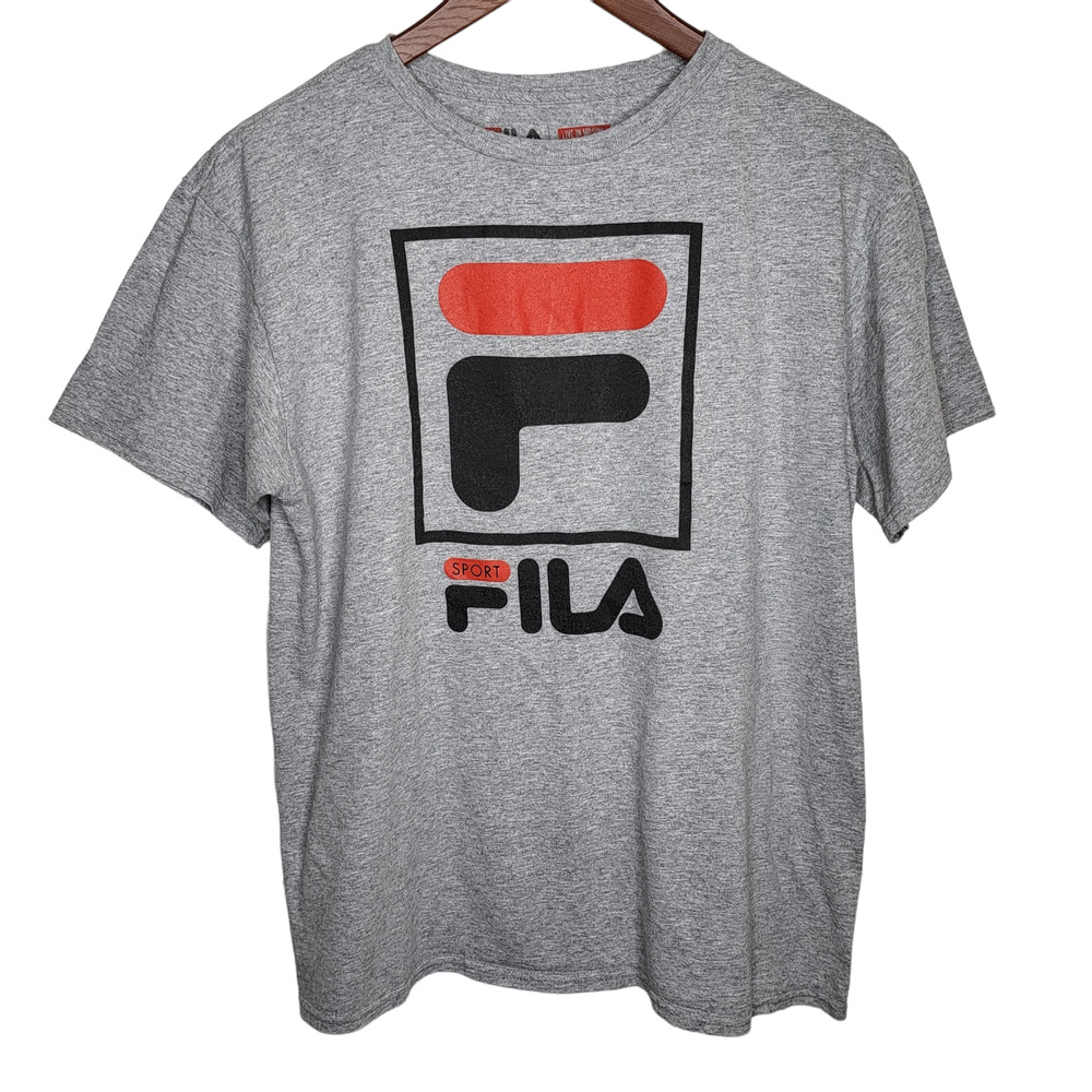 Fila Sport Shirt Youth XL Gray Spell out Tee Short Sleeve Logo